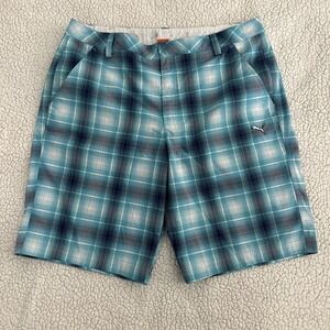 Puma‎ Mens Size 36 Golf Shorts DryCell Blue Plaid Tech Flat Front Performance